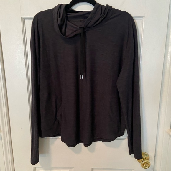 Old Navy black heather long sleeve lightweight hooded top… With side pockets… XL - Picture 1 of 11